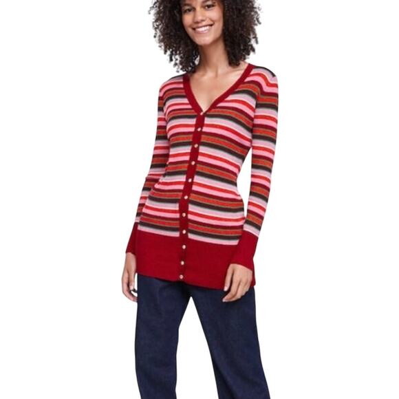 Zara Stripe Metallic Thread Knitwear Cardigan Sweater Small NWT - Picture 1 of 15